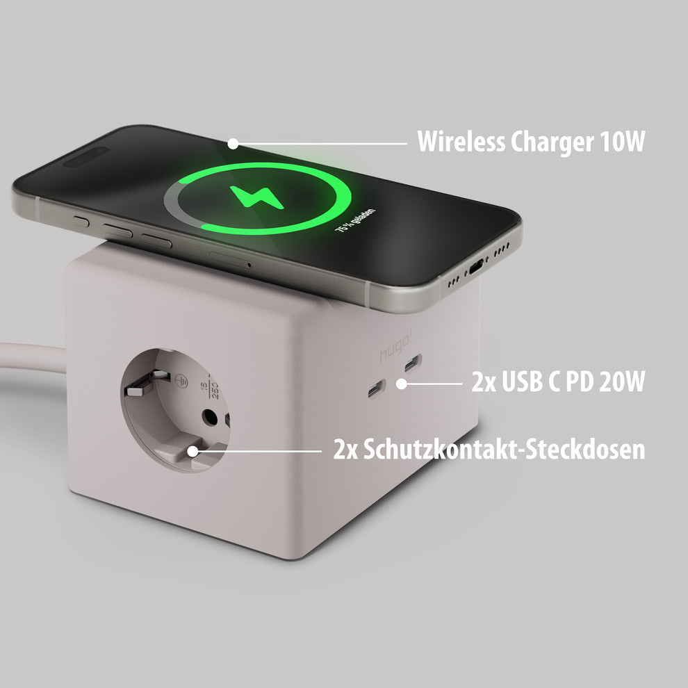 Brennenstuhl Hugo! ONE 2nd Gen. Steckdosenwürfel, USB C 20W PD, Wireless Charger