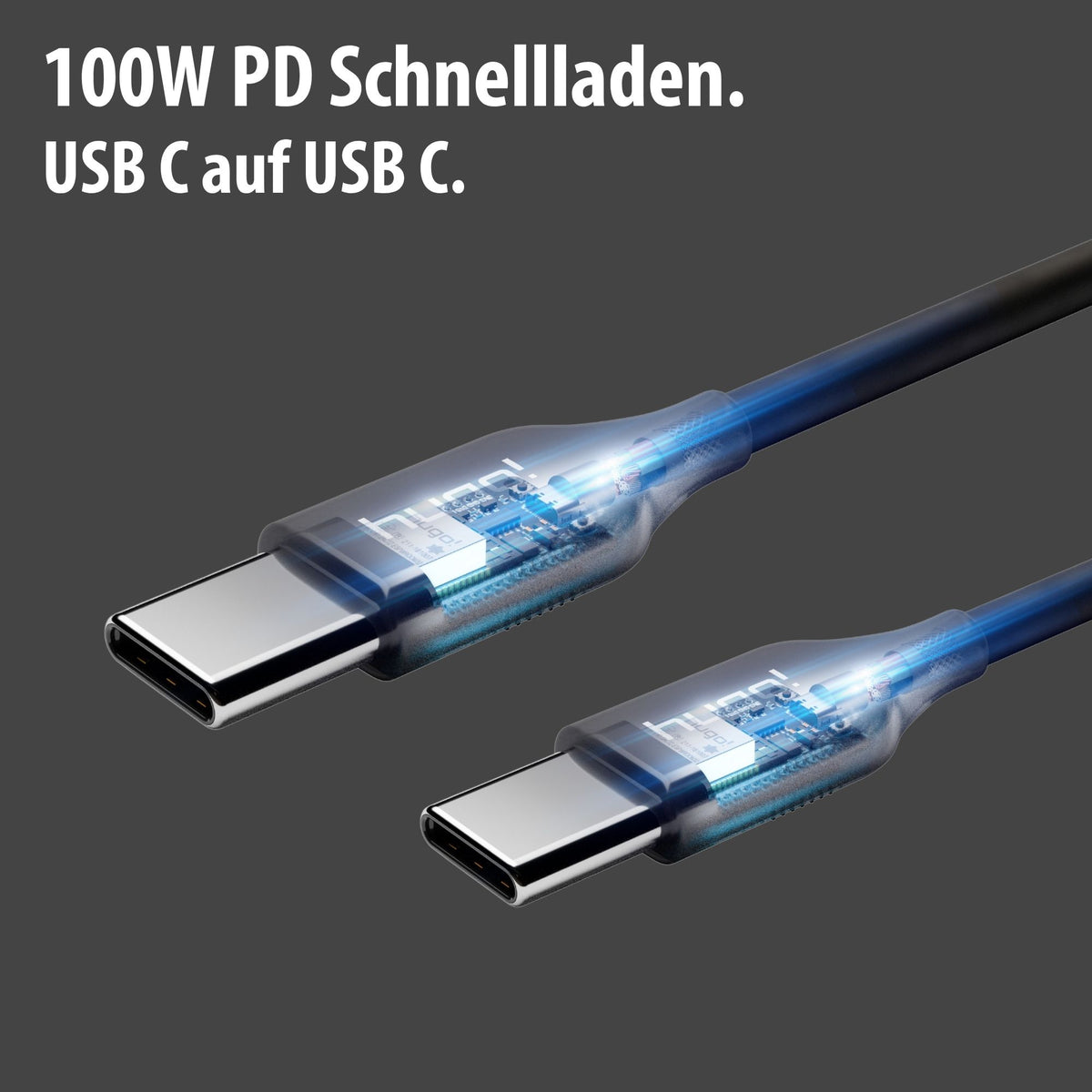 hugo! CABLE zwischen Laptop und Smartphone mit 2 m Kabellänge.