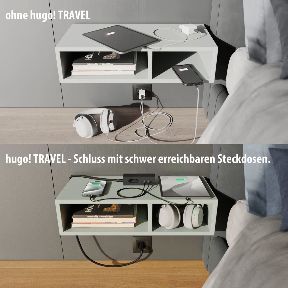 Vergleich eines Hotelbereichs ohne und mit hugo! TRAVEL.