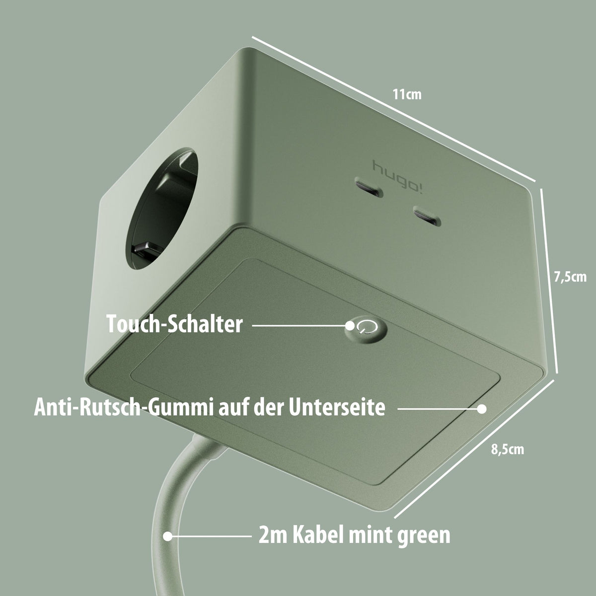 Unterseite des hugo! ONE mit Touch-Schalter und Anti-Rutsch-Fläche.