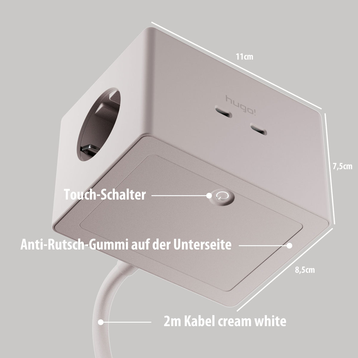 Unterseite des hugo! ONE mit Touch-Schalter und Anti-Rutsch-Fläche.