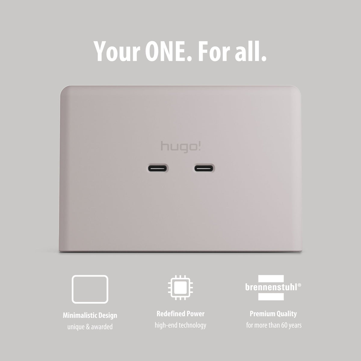 Frontansicht des hugo! ONE mit zwei USB-C-Anschlüssen.